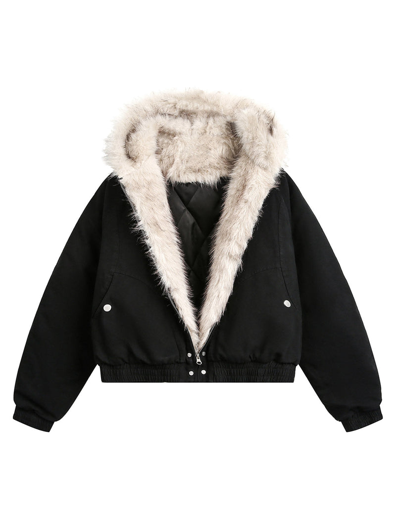 Spliced Fur Hooded Quilted Jacket