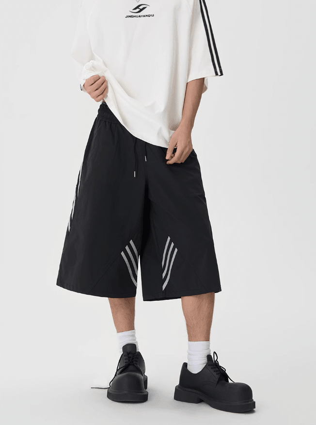 Sporty Baggy Shorts with Stripes - chiclara