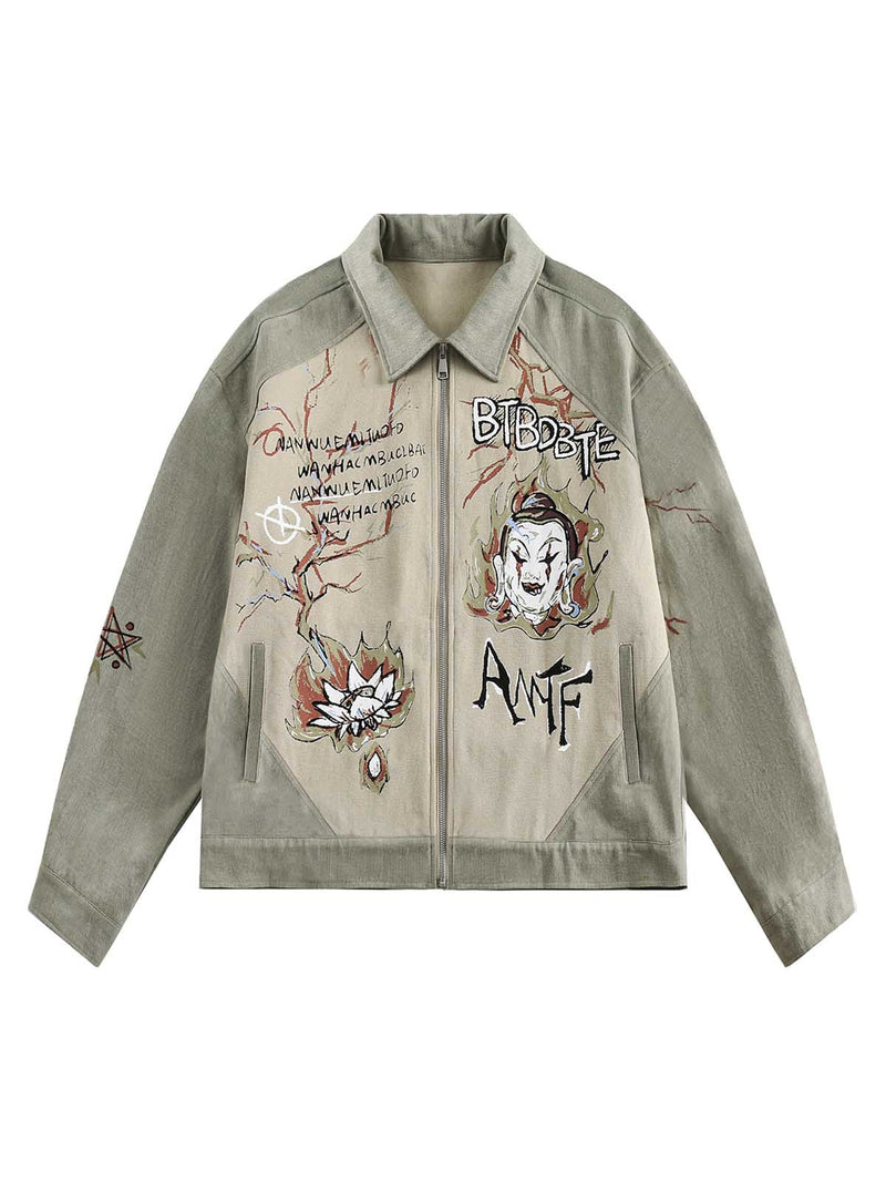 Graffiti Patchwork Lapel Denim Jacket