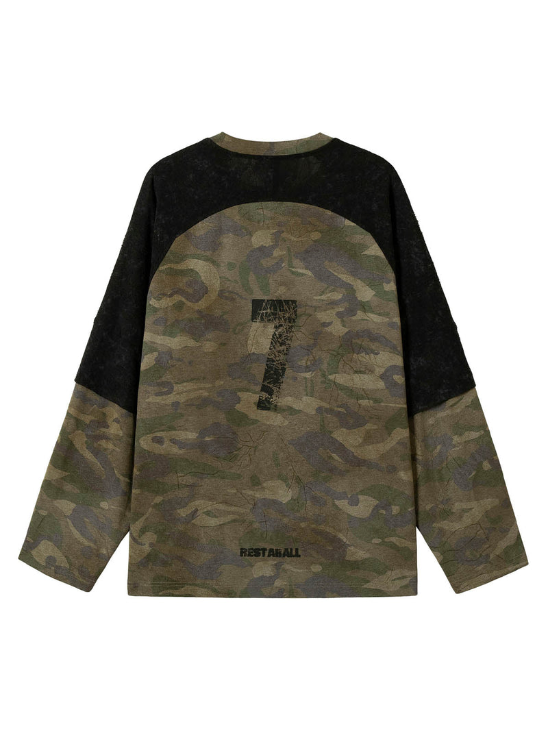 Camouflage Spliced Faux Two-Piece Long-sleeve T-shirt