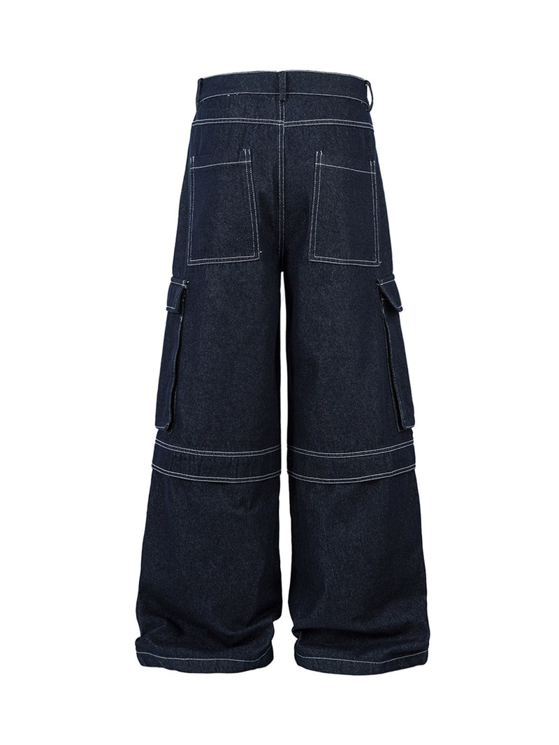 Washed Multi Pocket Baggy Cargo Jeans