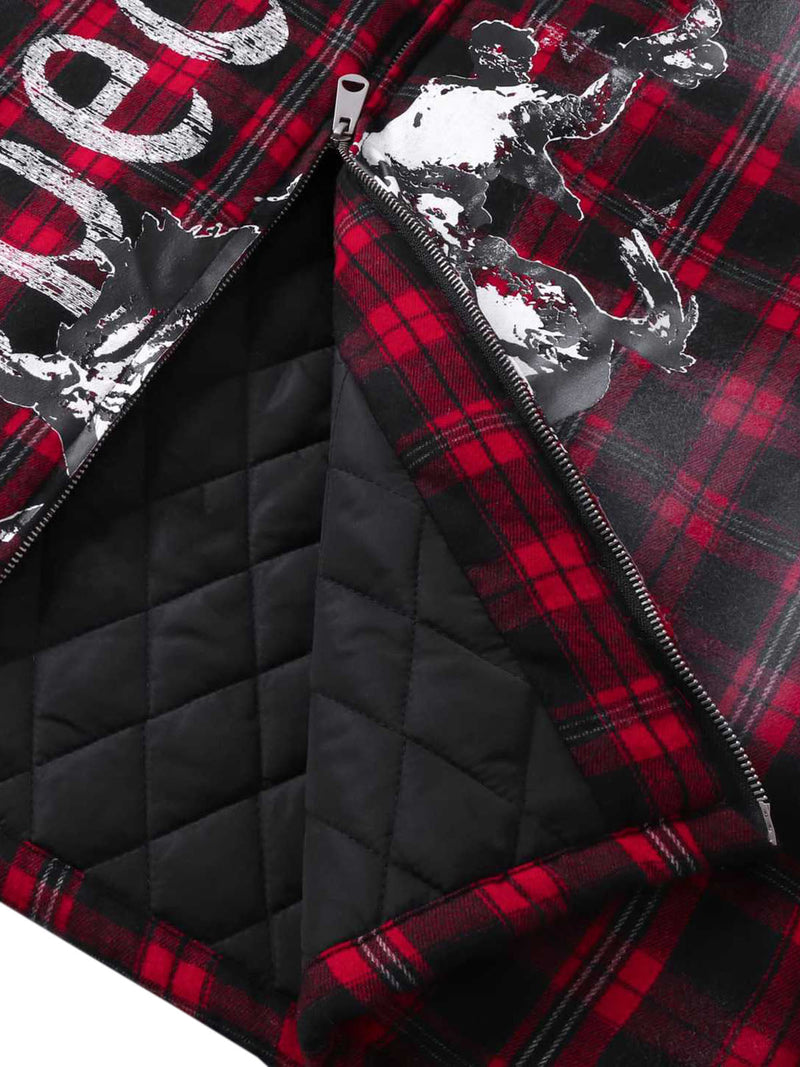 Dark Plaid Hooded Quilted Jacket