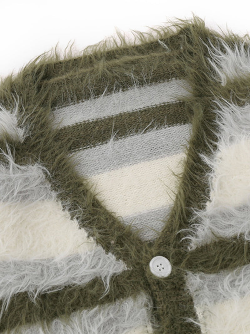 Mohair Striped V-Neck Cardigan Sweater