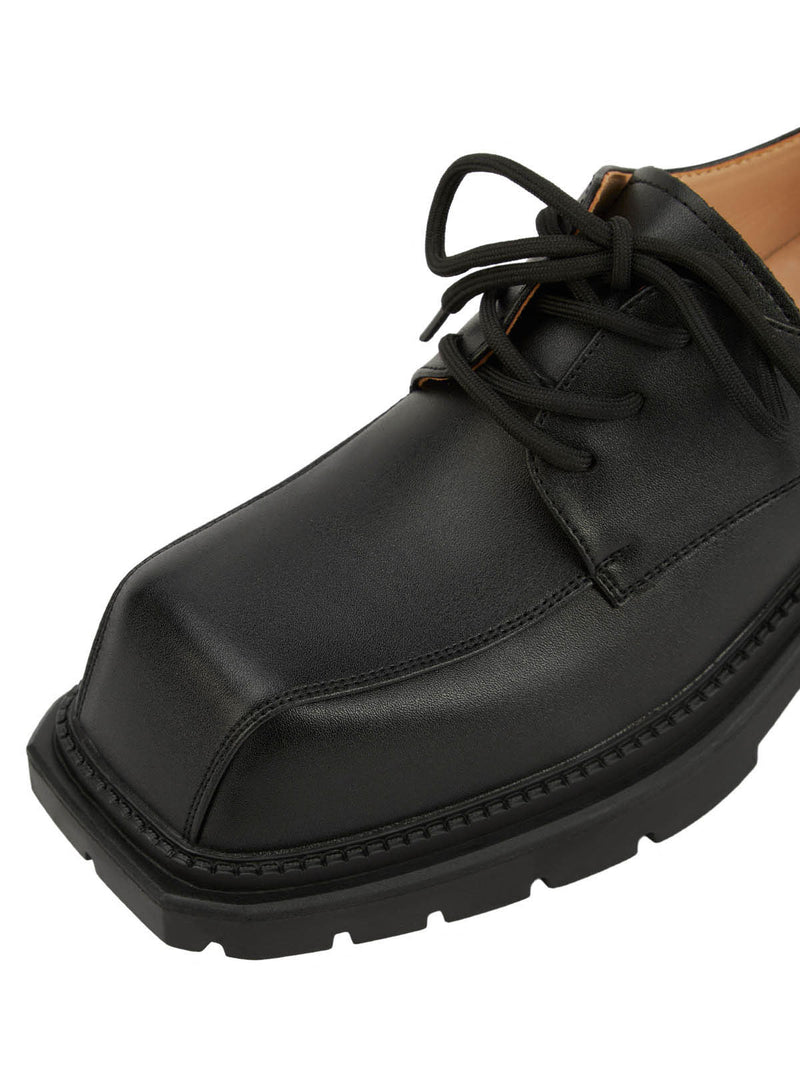 Black Square Toe Leather Shoes