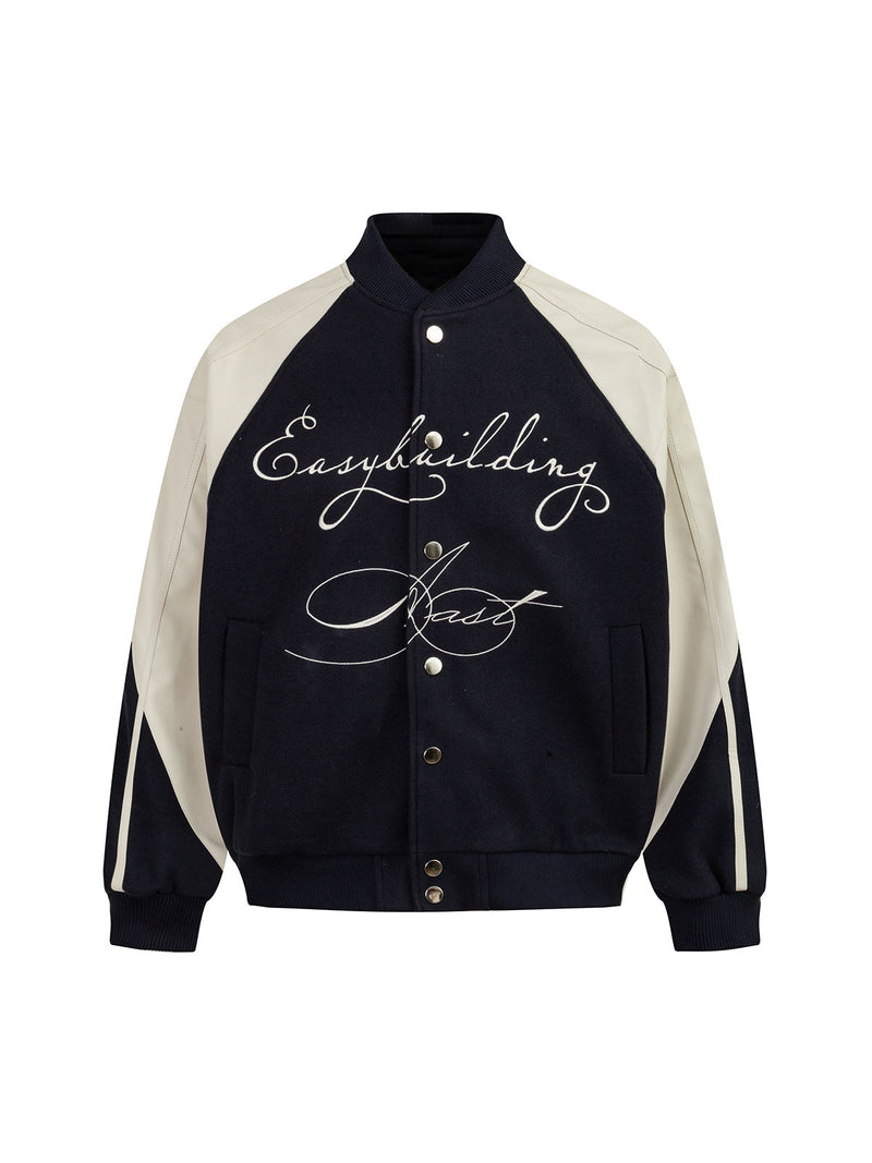 Contrast Stitching PU Leather Bomber Jacket