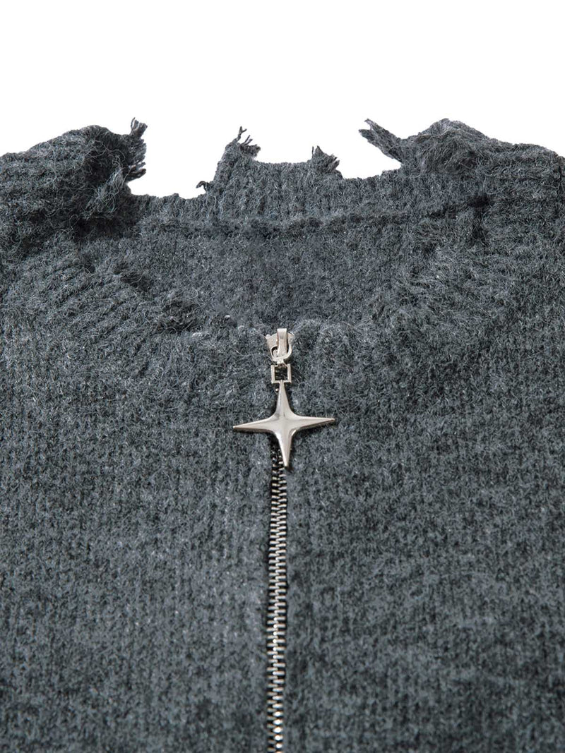 Distressed Quarter Zip Sweater