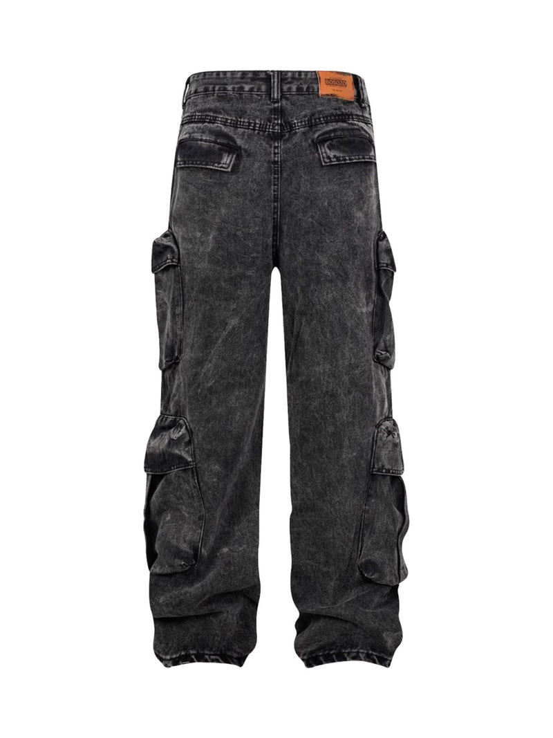 Washed Multi-pocket Cargo Jeans