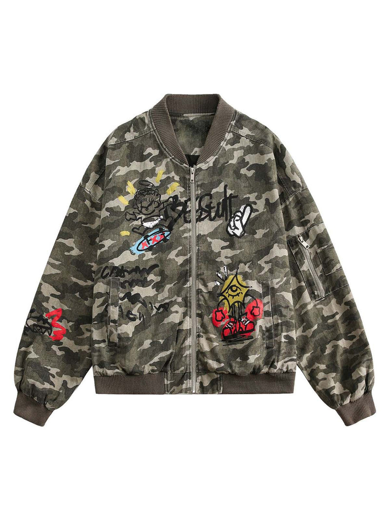 Graffiti Camouflage Baseball Bomber Jacket