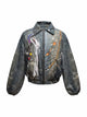 Chain Printed Zip Up Quilted Bomber Jacket