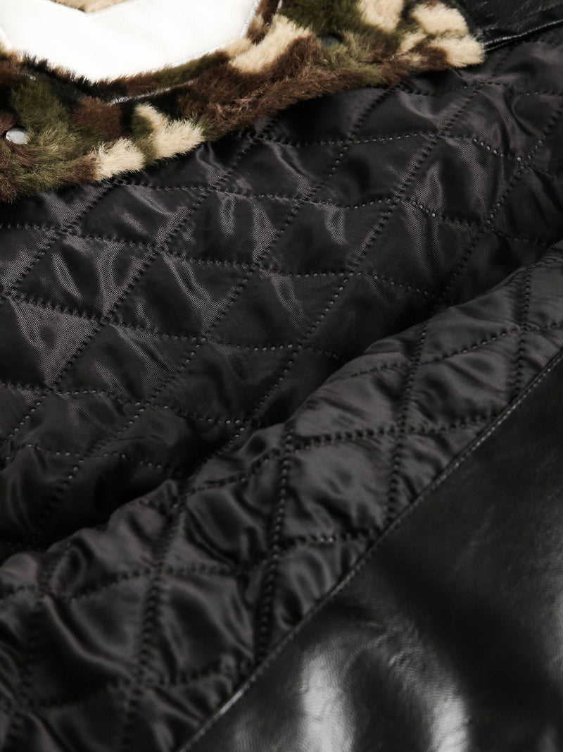 Camouflage Stitching PU Leather Quilted Jacket