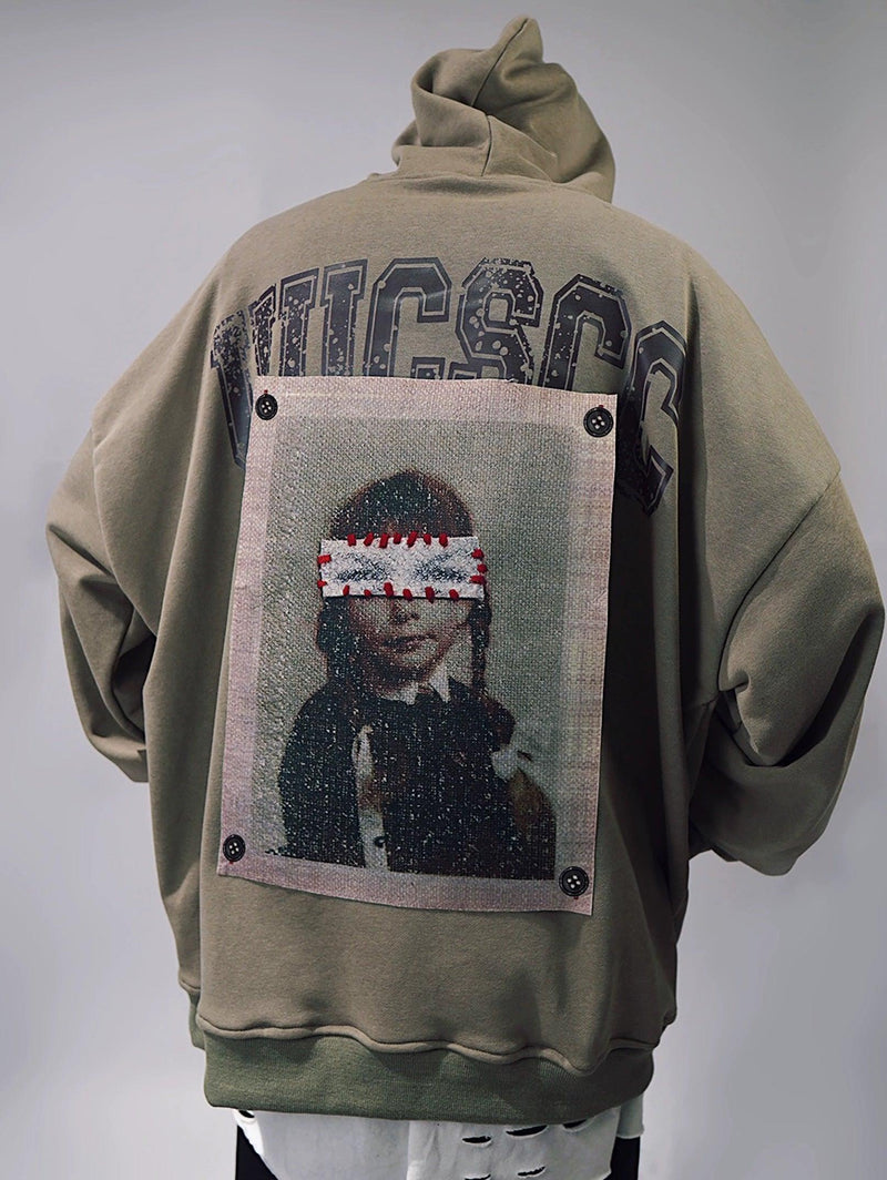 Patchwork Portrait Oversized Hoodie