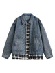 Washed Distressed Patchwork Faux Two-Piece Denim Jacket