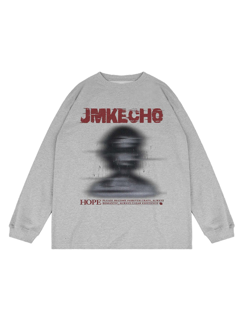 Blurred Silhouette Print Long Sleeve T-shirt