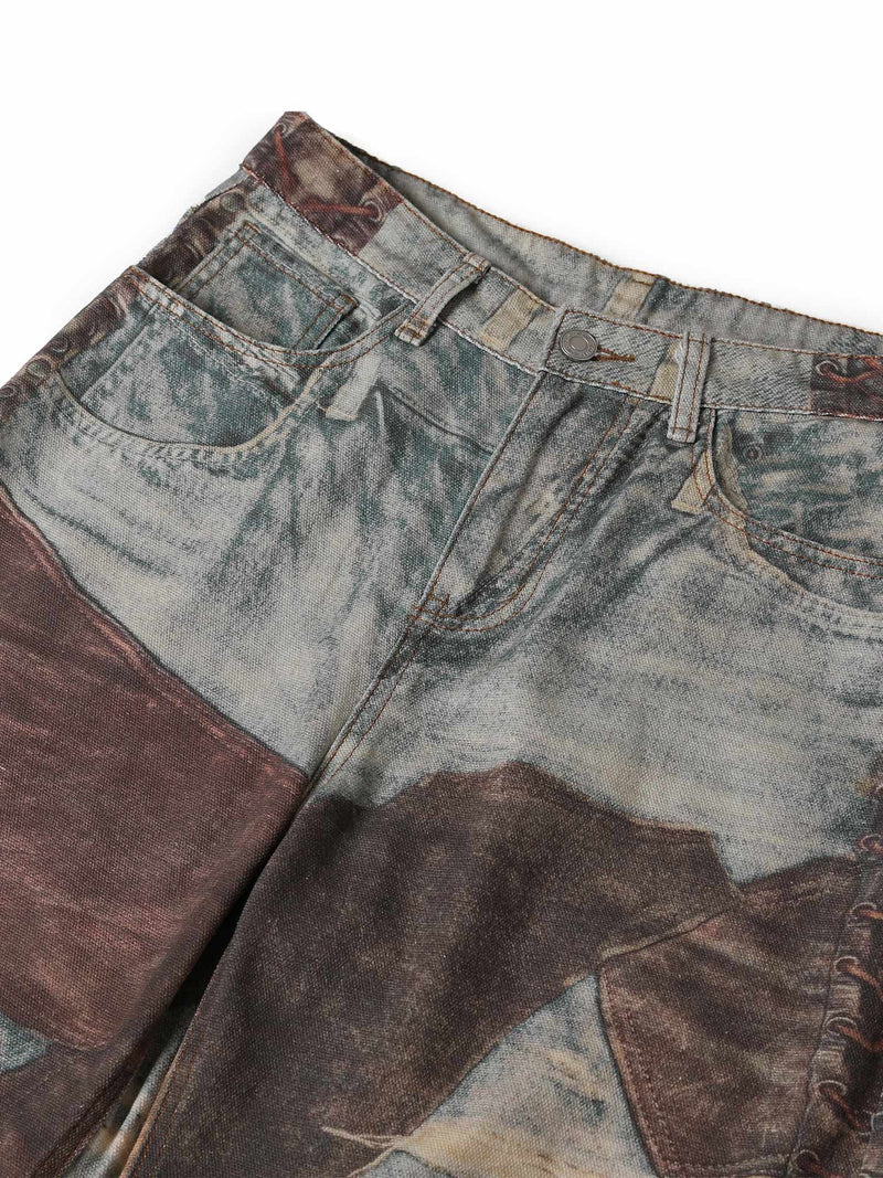 High Street Distressed Washed Printed Jeans