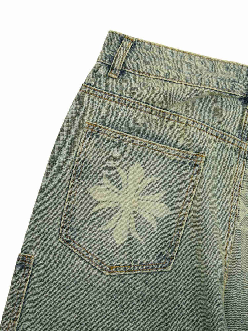 Cross Jacquard Multi Pocket Cargo Jeans