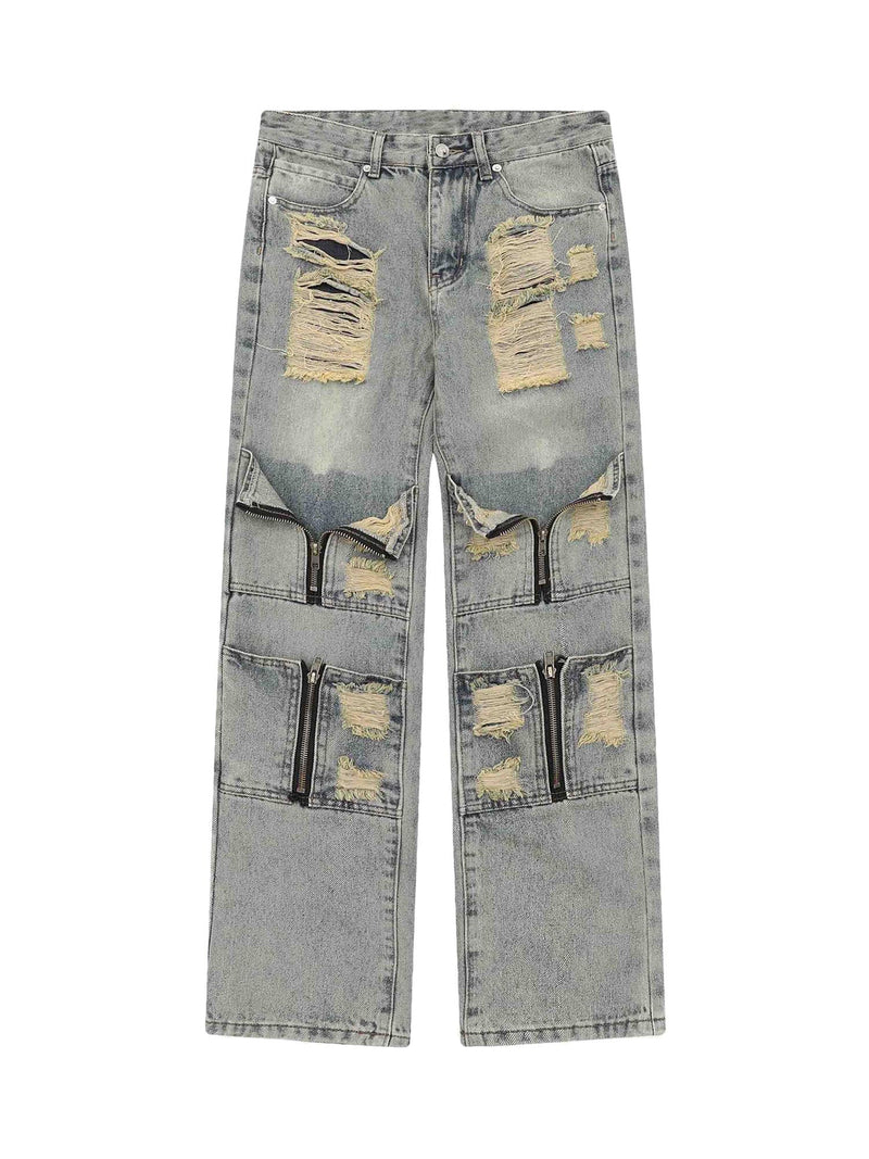 High Street Washed And Torn Work Pockets Denim Pants