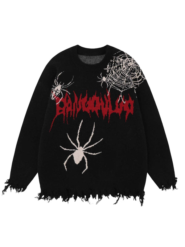 Round-neck Spider Destroy Design Sweater