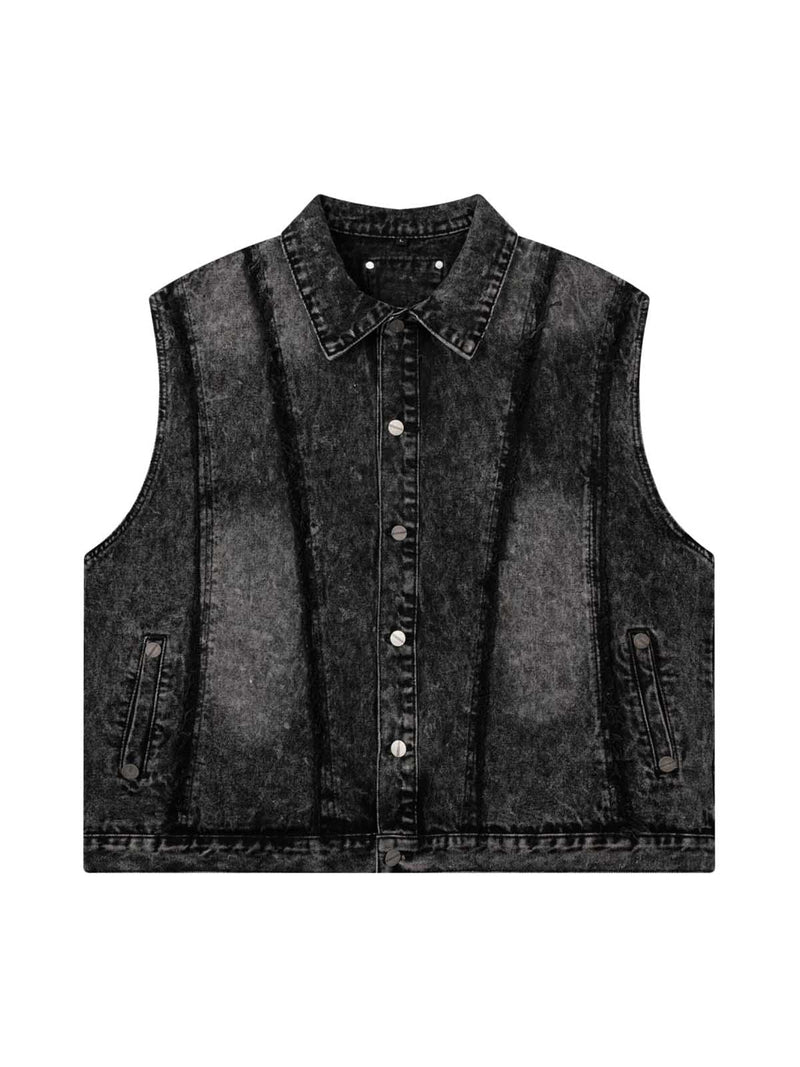 Raw Edge split Washed Denim Vest