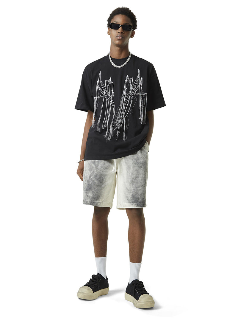 Spray-painted Woodcut Hip-Hop Shorts