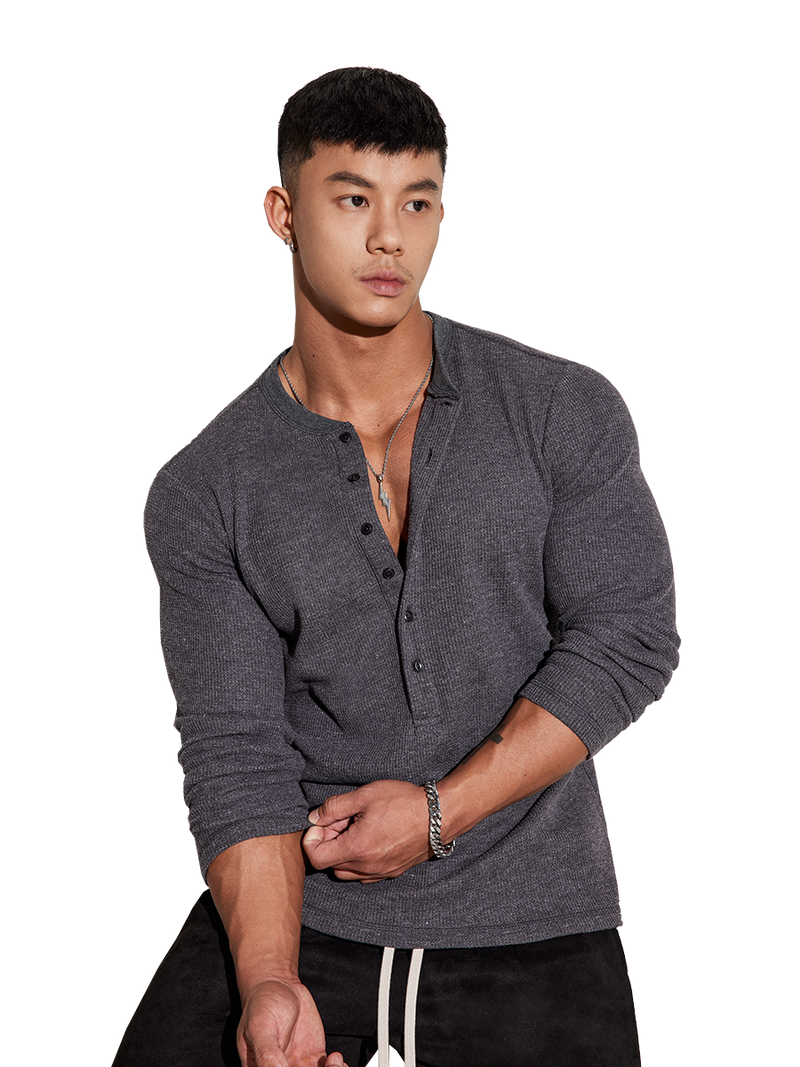 Fitted Long Sleeve Henley Shirt