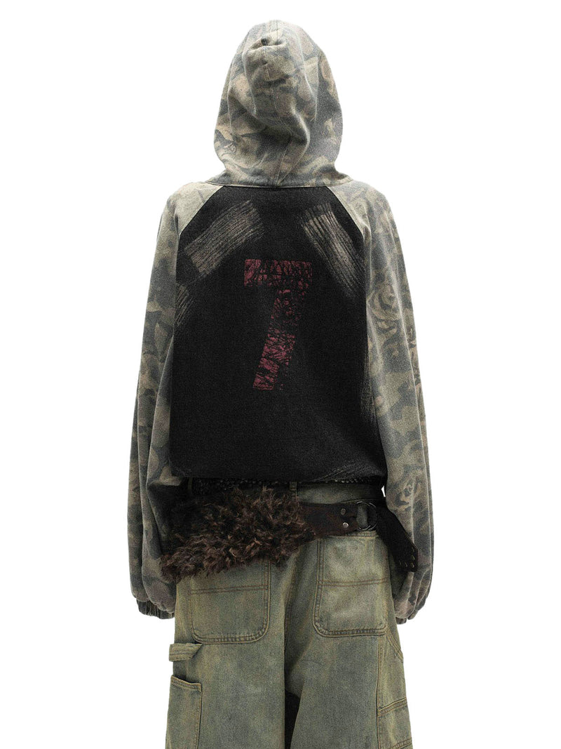 Graffiti Camouflage Patchwork Hooded Jacket