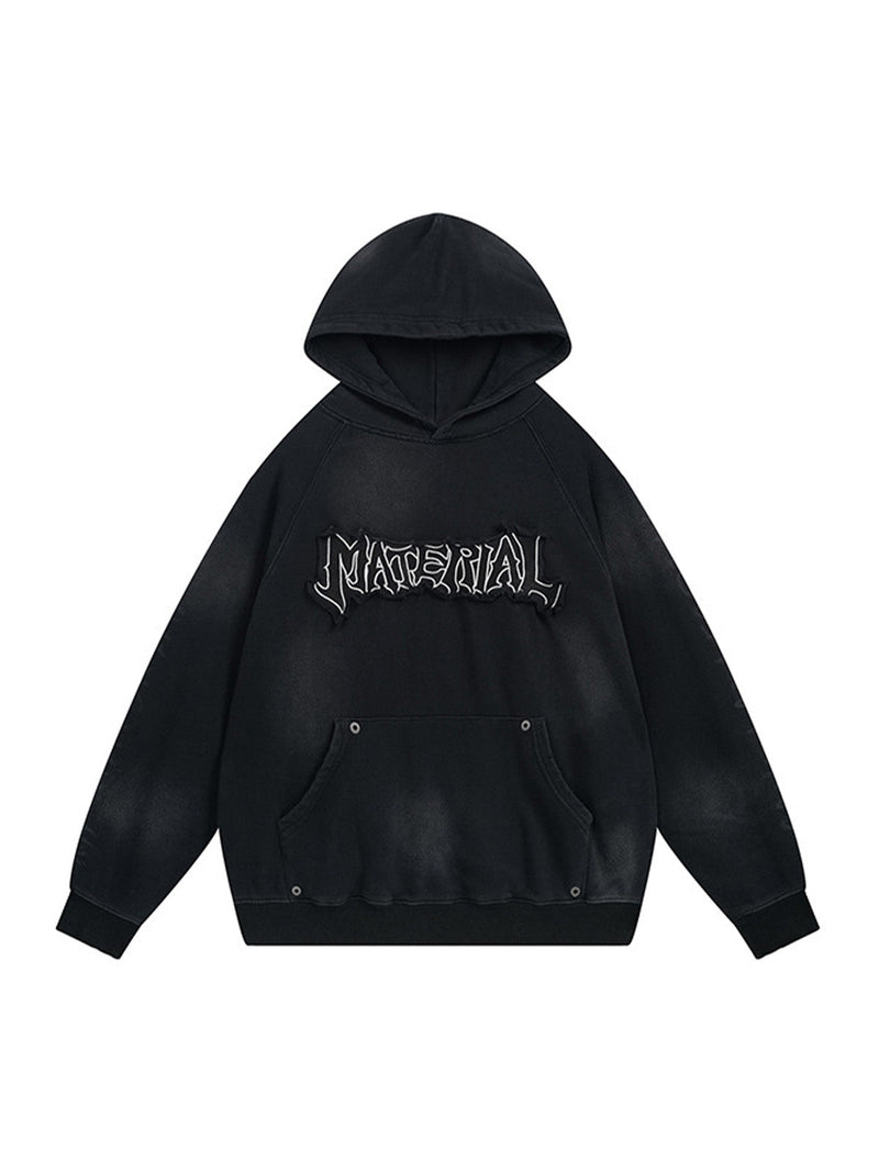 Wasteland Washed Patched Embroidered Hooded Sweatshirt