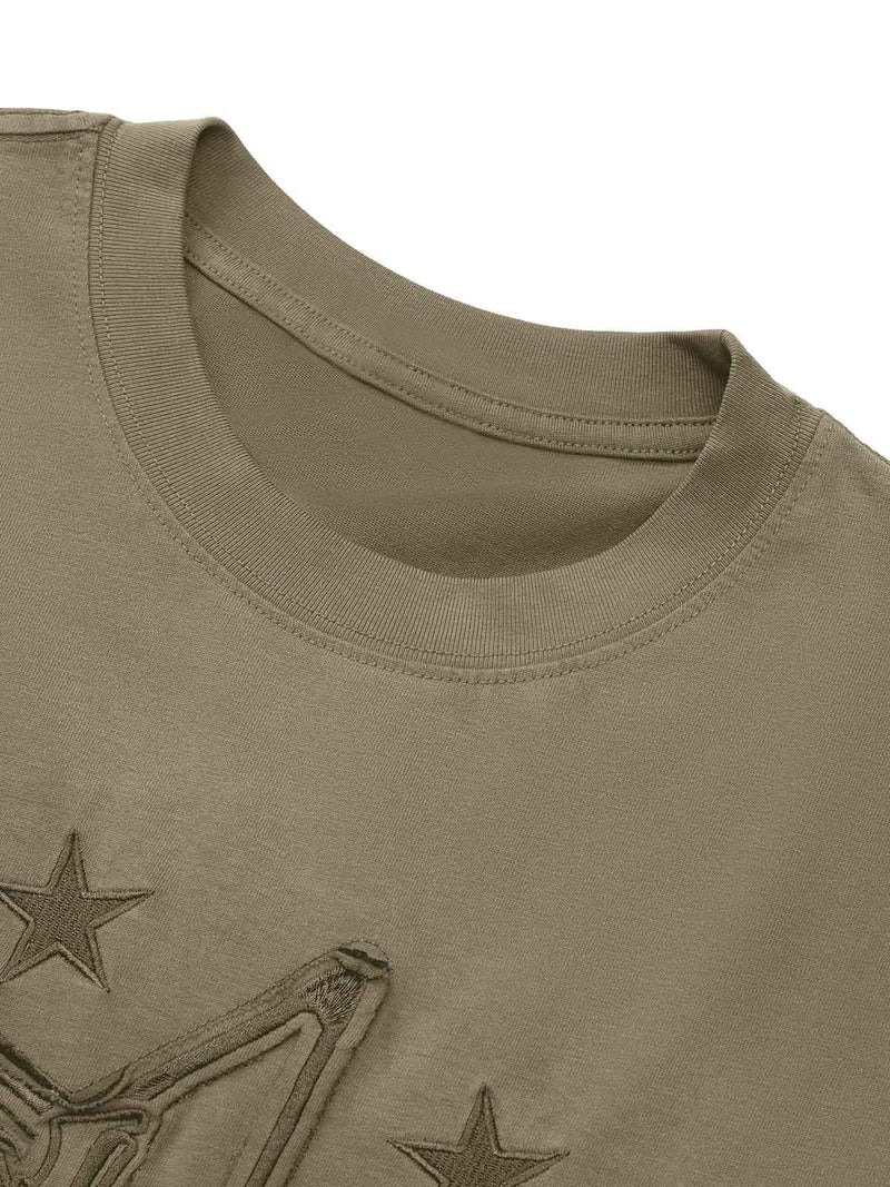 Retro Street Gradient Star Embroidery Rap T-Shirt