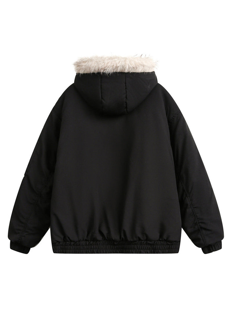 Rivet Fur Hooded Quilted Jacket