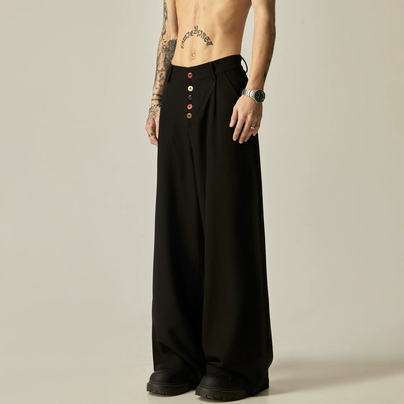 Multi-Button High-Waisted Wide-Leg Trousers