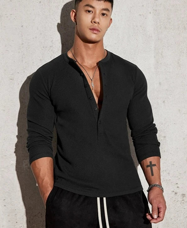 Fitted Long Sleeve Henley Shirt