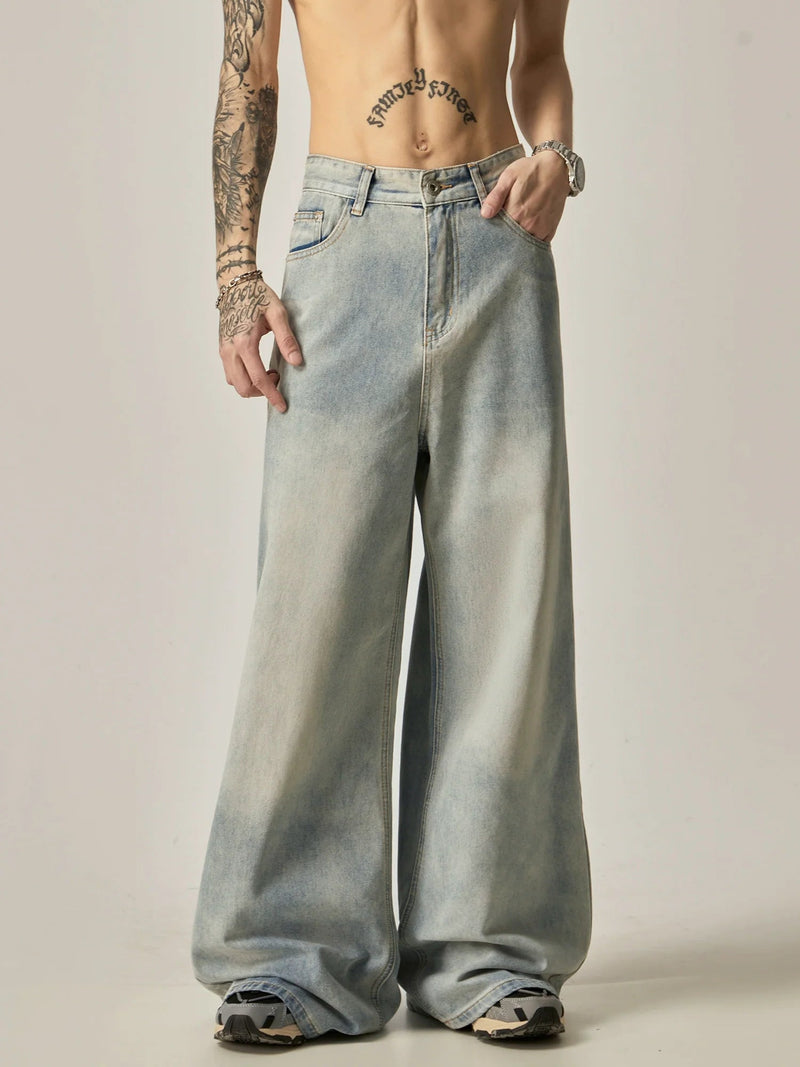 Ultra-Wide Leg Bleached Denim Jeans