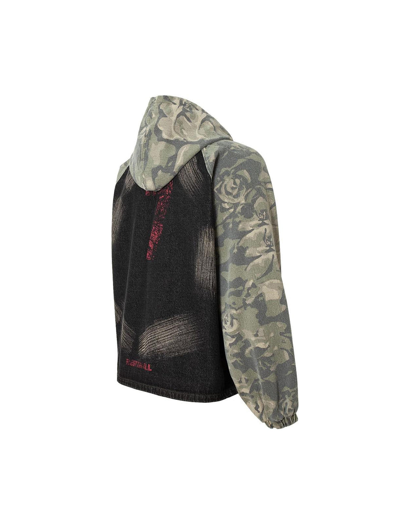 Graffiti Camouflage Patchwork Hooded Jacket