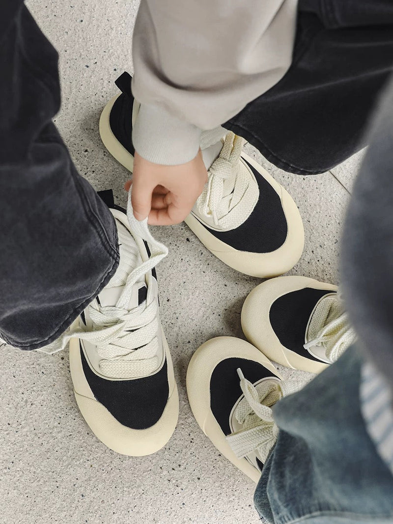 Chunky Round-Toe Color-Block Rap Sneakers