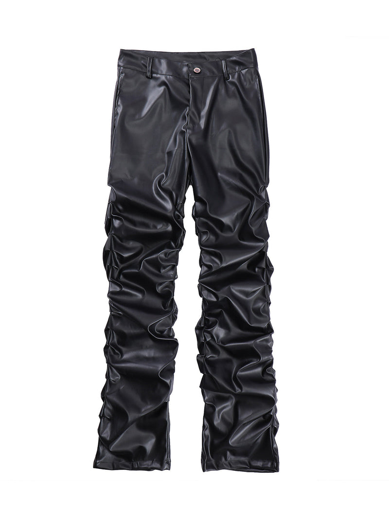 Punk Style Pleated Leather Pants