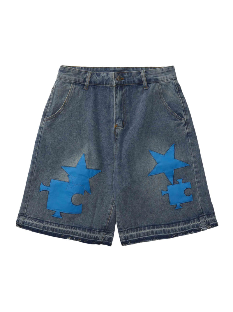 Star Embroidered Denim Shorts