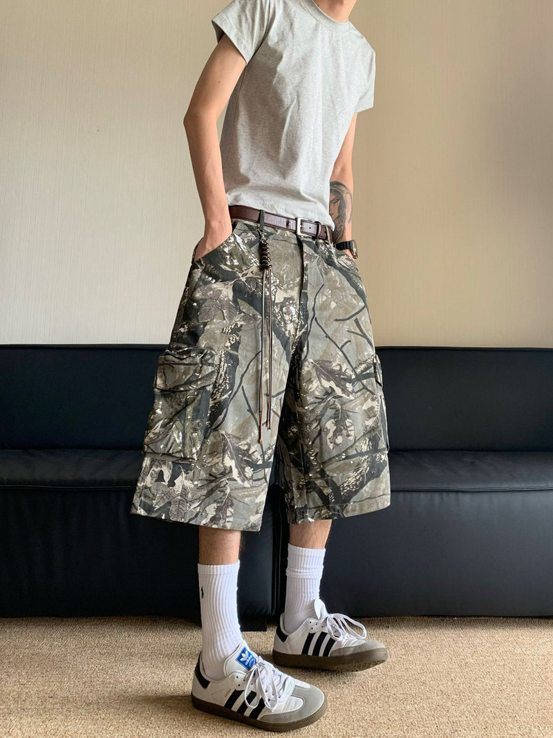 Retro Camouflage Fallen Leaves Cargo Jorts