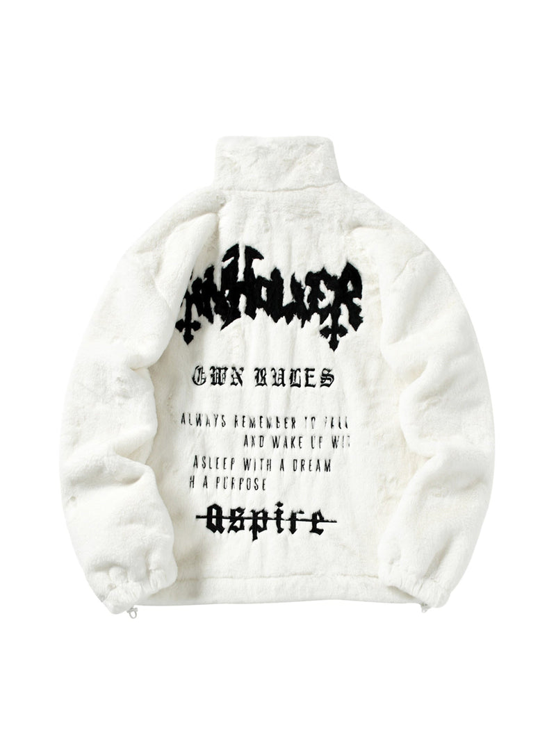 Hip-hop Letter Stand Collar Fur Jacket