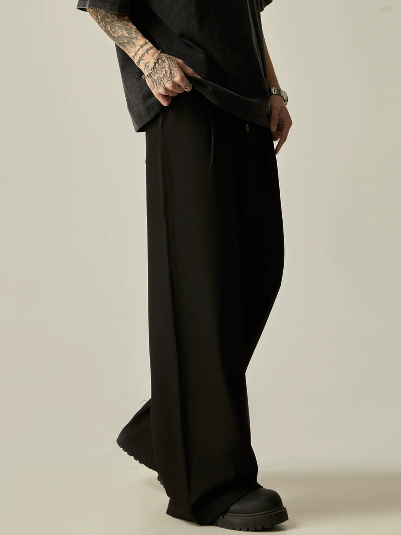 Multi-Button High-Waisted Wide-Leg Trousers