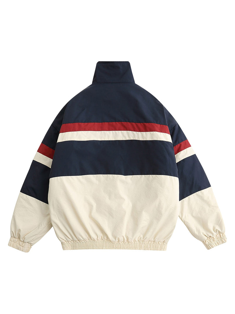 Retro Letter Embroidery Color-Blocked Cotton Jacket