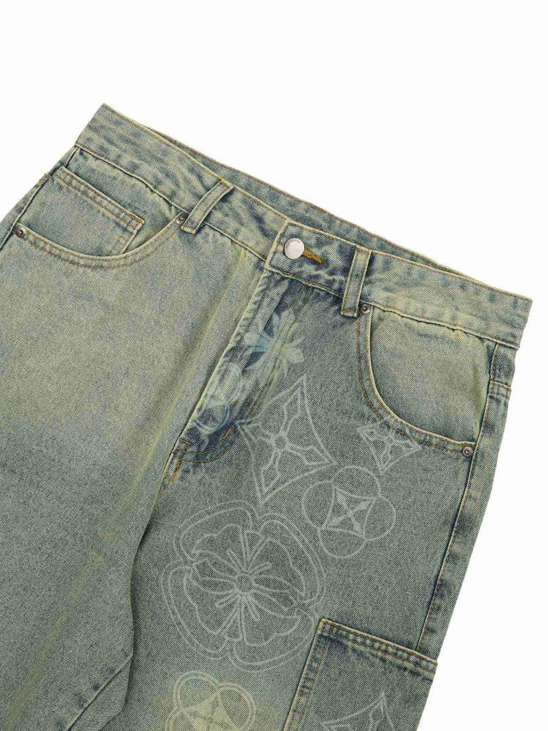 Cross Jacquard Multi Pocket Cargo Jeans