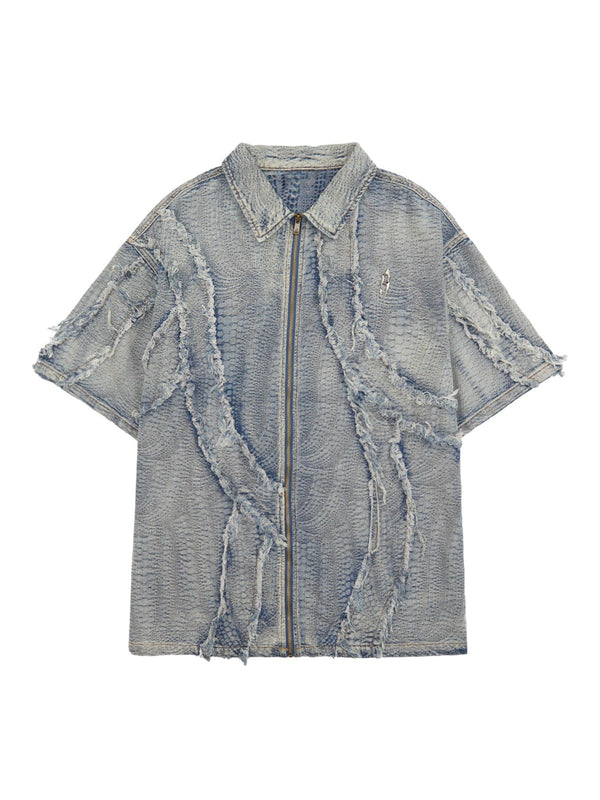 Washed Raw Edge Denim Shirt