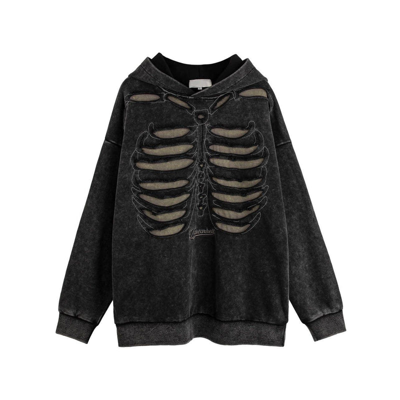 Distressed Skeleton Cutout Hoodie