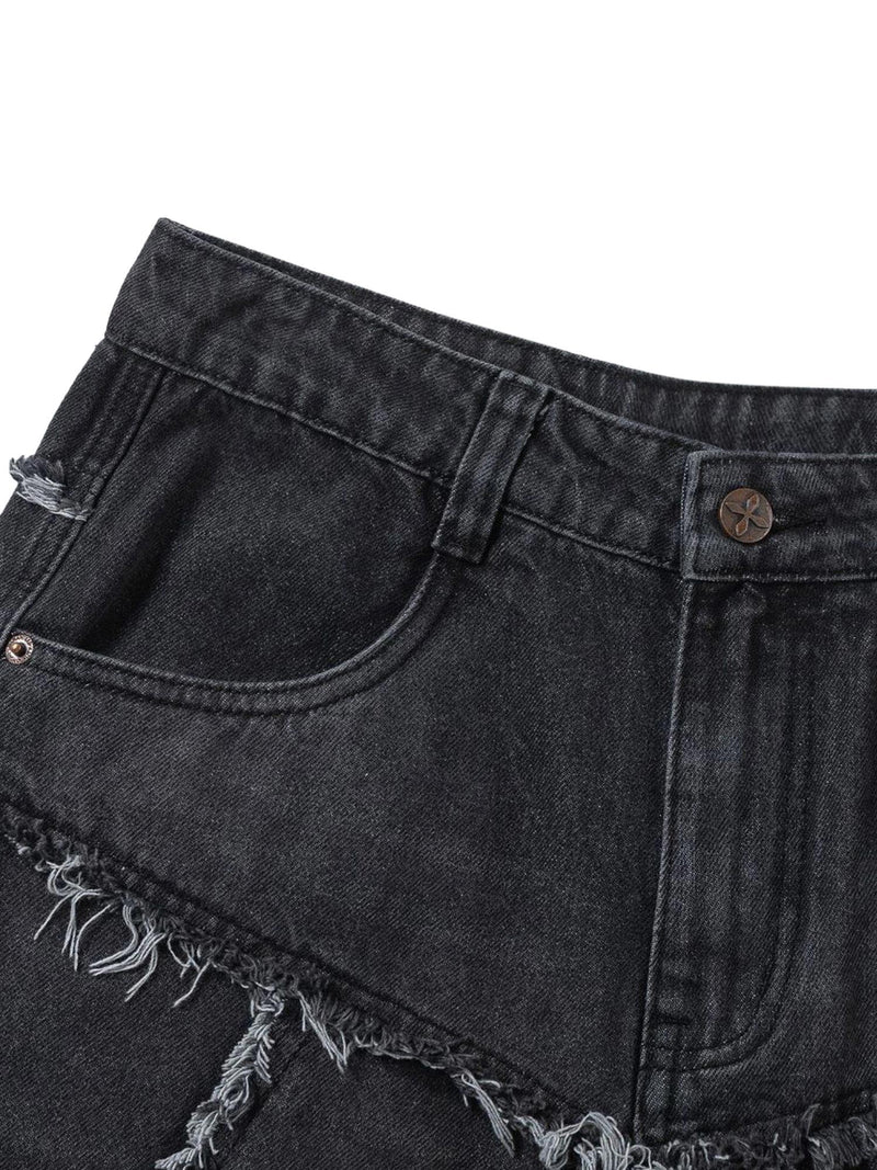 Multi-pocket Raw Edge Jeans