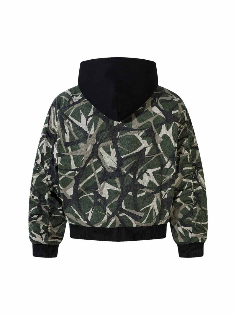 Camouflage Faux Two-piece Hooded Fleece Jacket Tracksuit