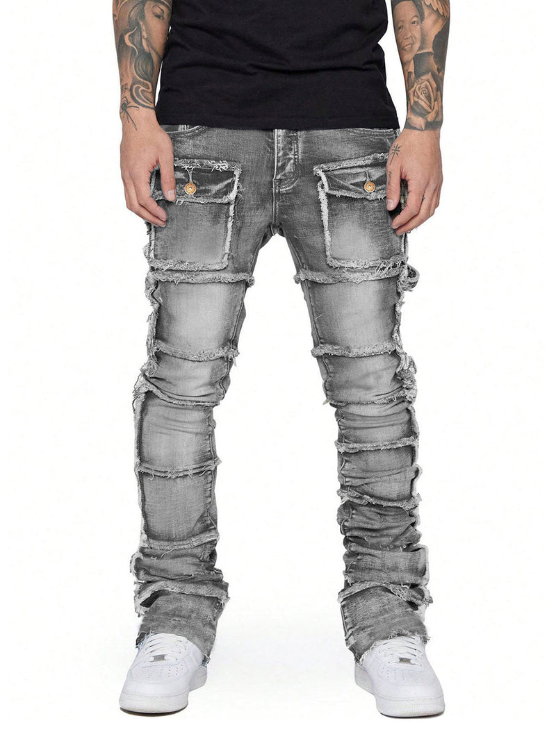 Stretch Patch Layered Bootcut Stacked Jeans