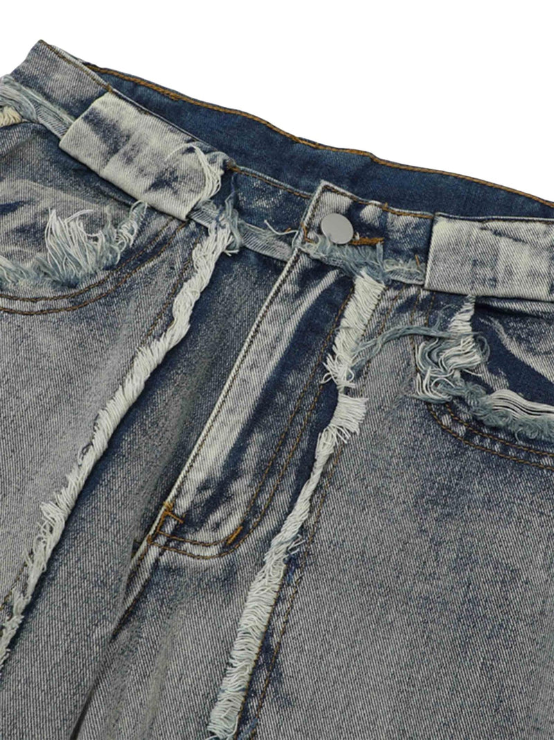 High Street Washed And Distressed Raw Edge Jeans