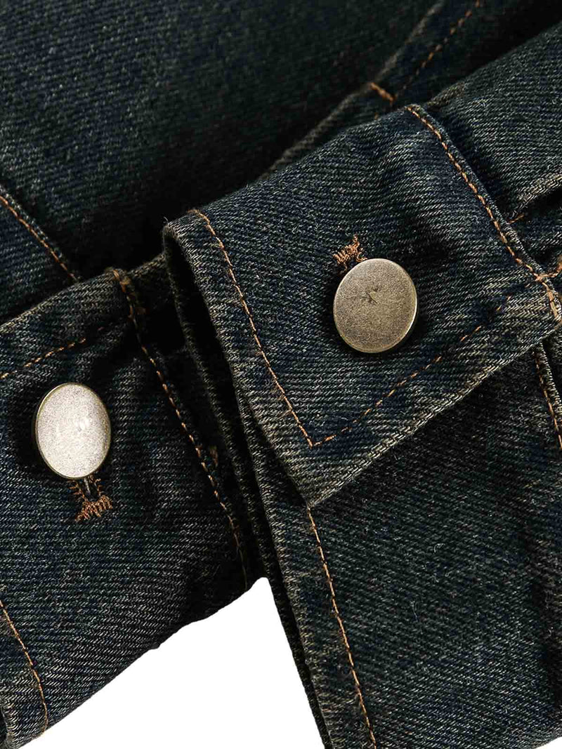 Washed Distressed Multi-Pocket Denim Jacket