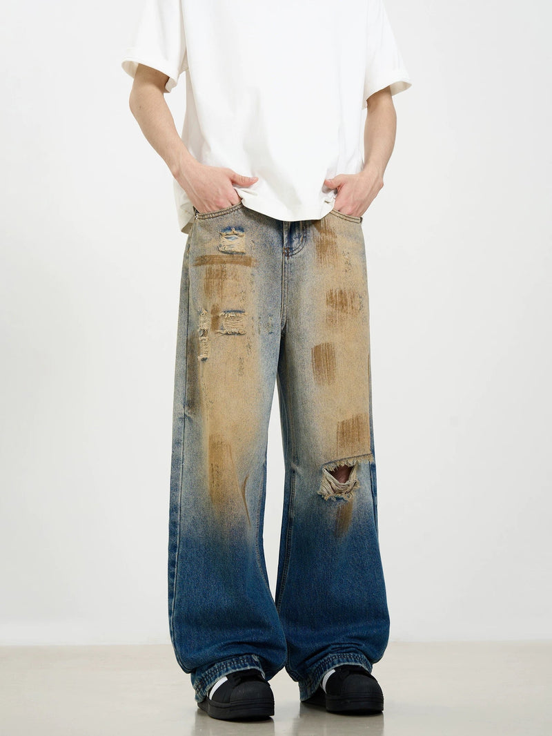 Retro Ripped Washed Patina Street Hip-Hop Jeans