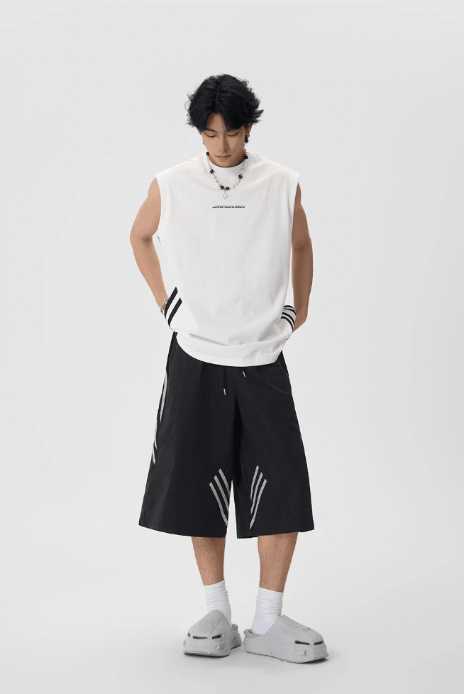 Sporty Baggy Shorts with Stripes - chiclara