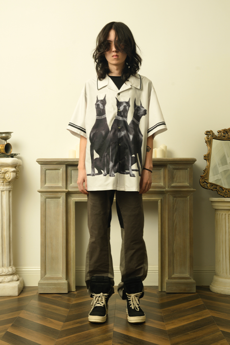 Doberman Print Short Sleeve Shirt - chiclara